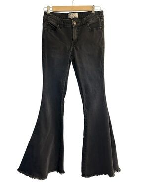 Free People Jeans Womens Sz 28 Black Raw Hem Flared Bell Bottoms Boho Hippie